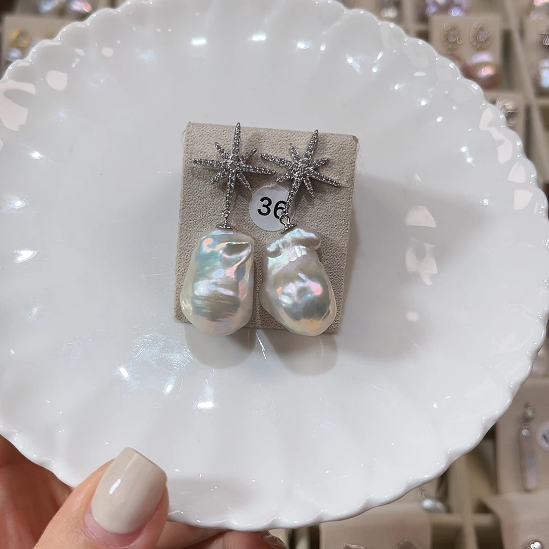 银S925镶嵌淡水珍珠耳饰