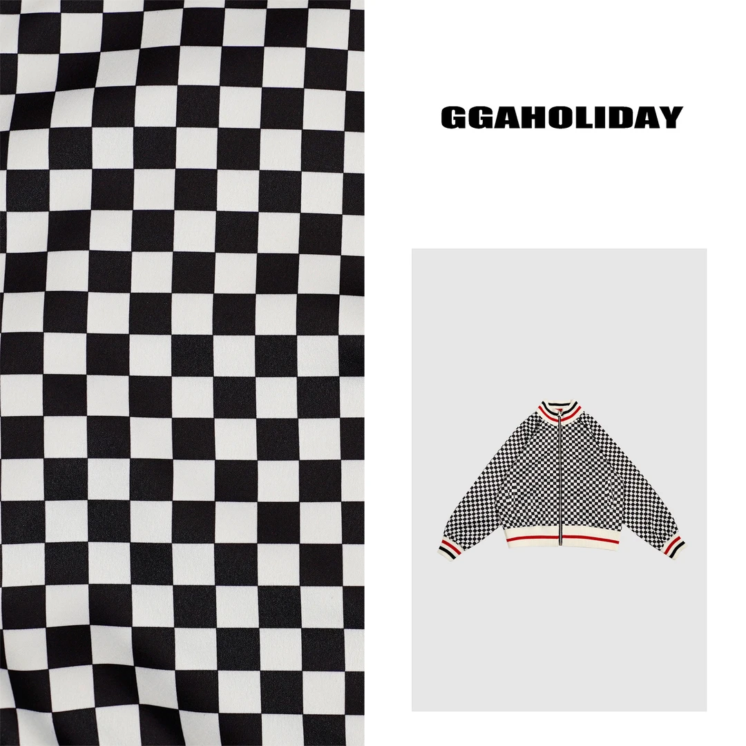 GGAHOLIDAY时尚百搭棋盘格宽松休闲经典黑白格子短款外套-151169