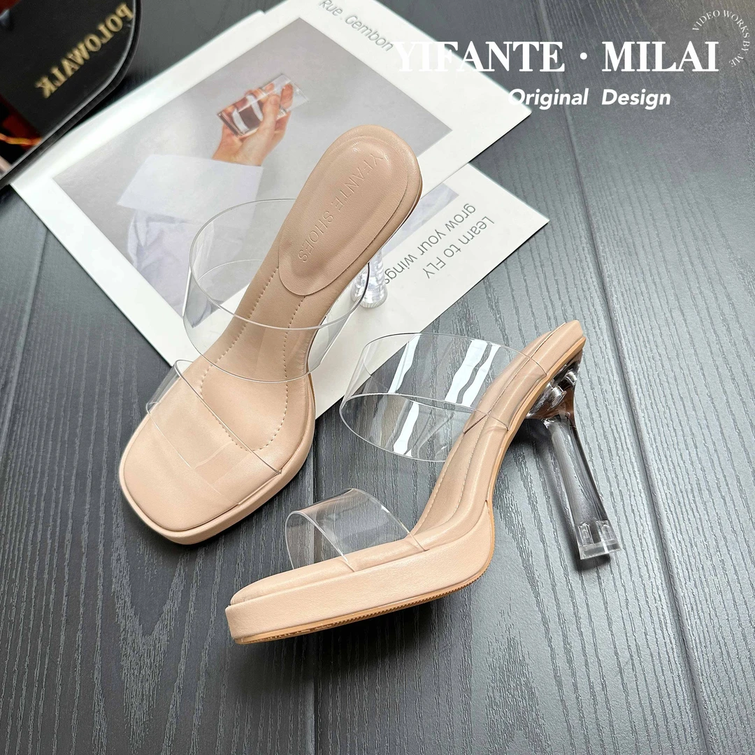 踩屎感防水台透明高跟鞋女2025新款细跟名媛性感凉鞋水晶凉拖外穿