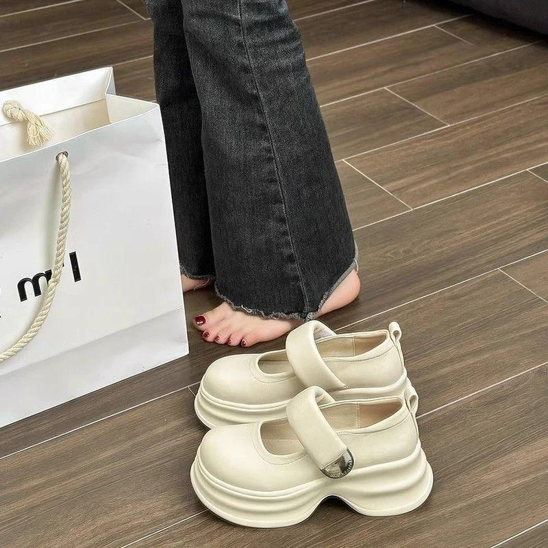 厚底增高玛丽珍2025新款乐福鞋魔术贴软底小皮鞋休闲日常增高单鞋