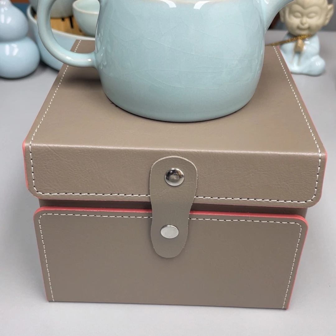 路***乙瓷天青色瑕井栏壶带礼盒张君老师