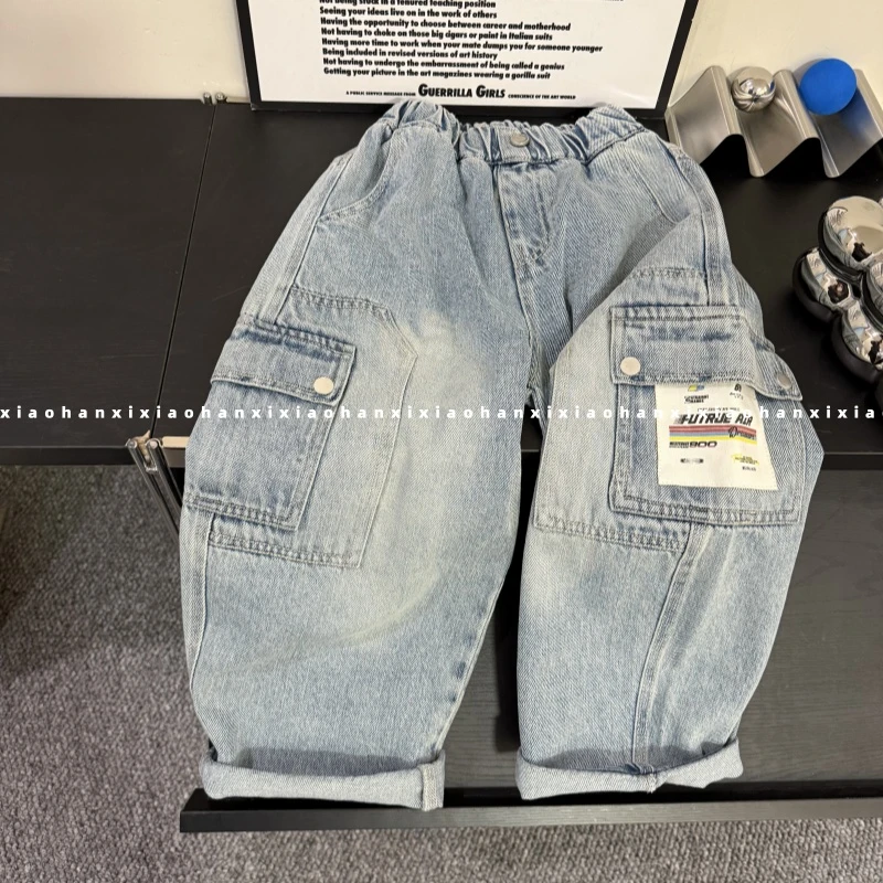 男童直筒牛仔裤春装儿童裤子春秋款2025新款洋气时髦春季工装长裤