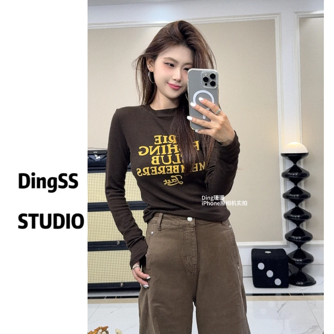 【珊珊推荐】松弛美式T 秋季时尚高品字母印花长袖显瘦打底衫
