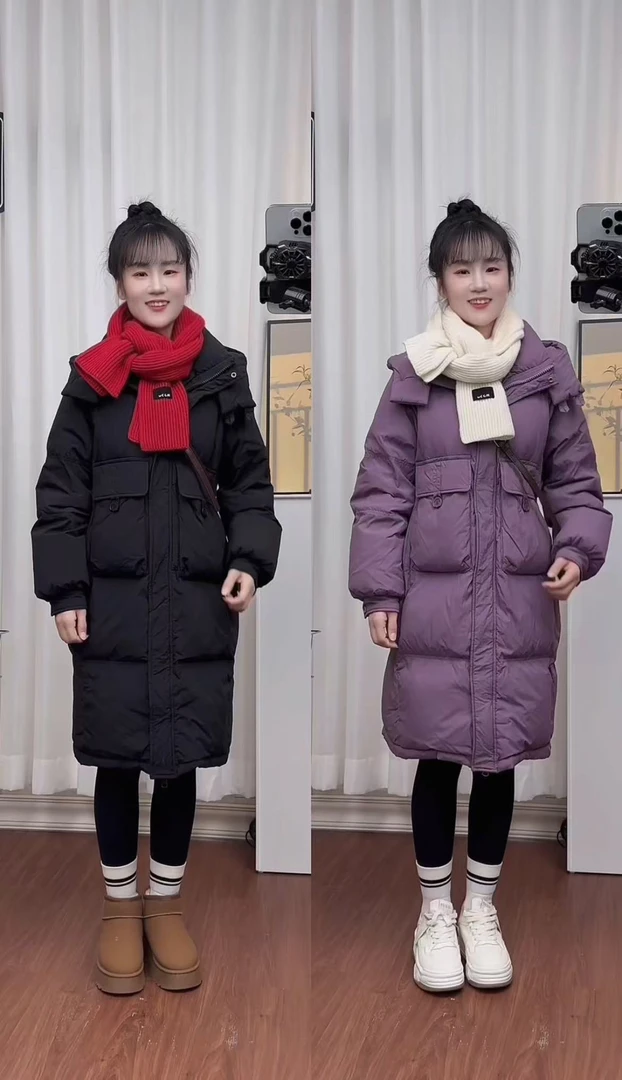 韩版时尚休闲百搭韩版中长款版半扣羽绒服-88053