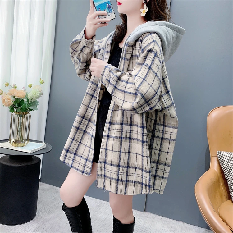 加绒加厚磨毛格子衬衫女秋冬新款宽松百搭休闲慵懒风洋气减龄外套