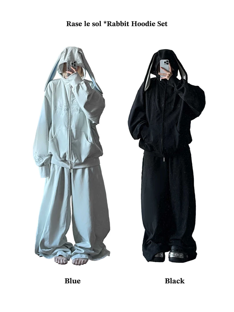 超好看一整套穿搭2025秋冬季新款鬼马少女兔耳连帽卫衣阔腿裤套装