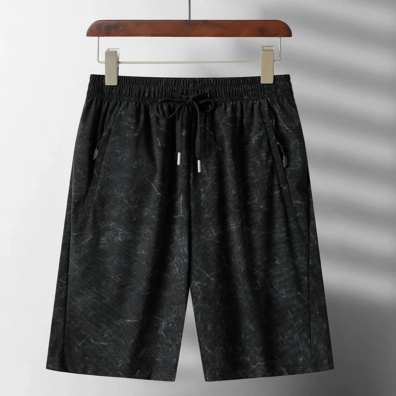 夏季宽松抽绳五分裤迷彩吸汗舒适花纹简约大码短裤男轻奢薄款弹力