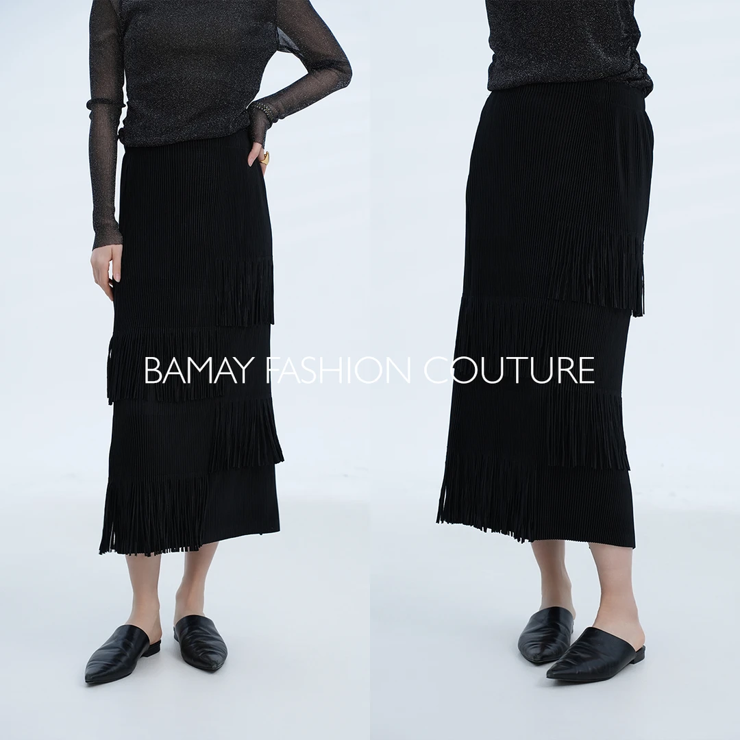 【BAMAY】春季百褶蛋糕裙流苏时尚纯色半身裙BM251BQ012LP