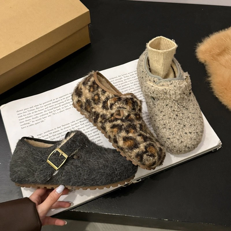 毛毛鞋女外穿秋冬2025新款慵懒风一脚蹬棉瓢鞋保暖加绒毛毡勃肯鞋