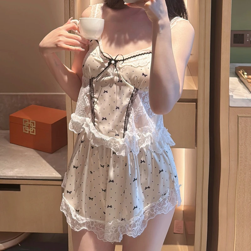 法式吊带睡衣女款夏季冰丝2025直播高级感家居服性感带胸垫两件套
