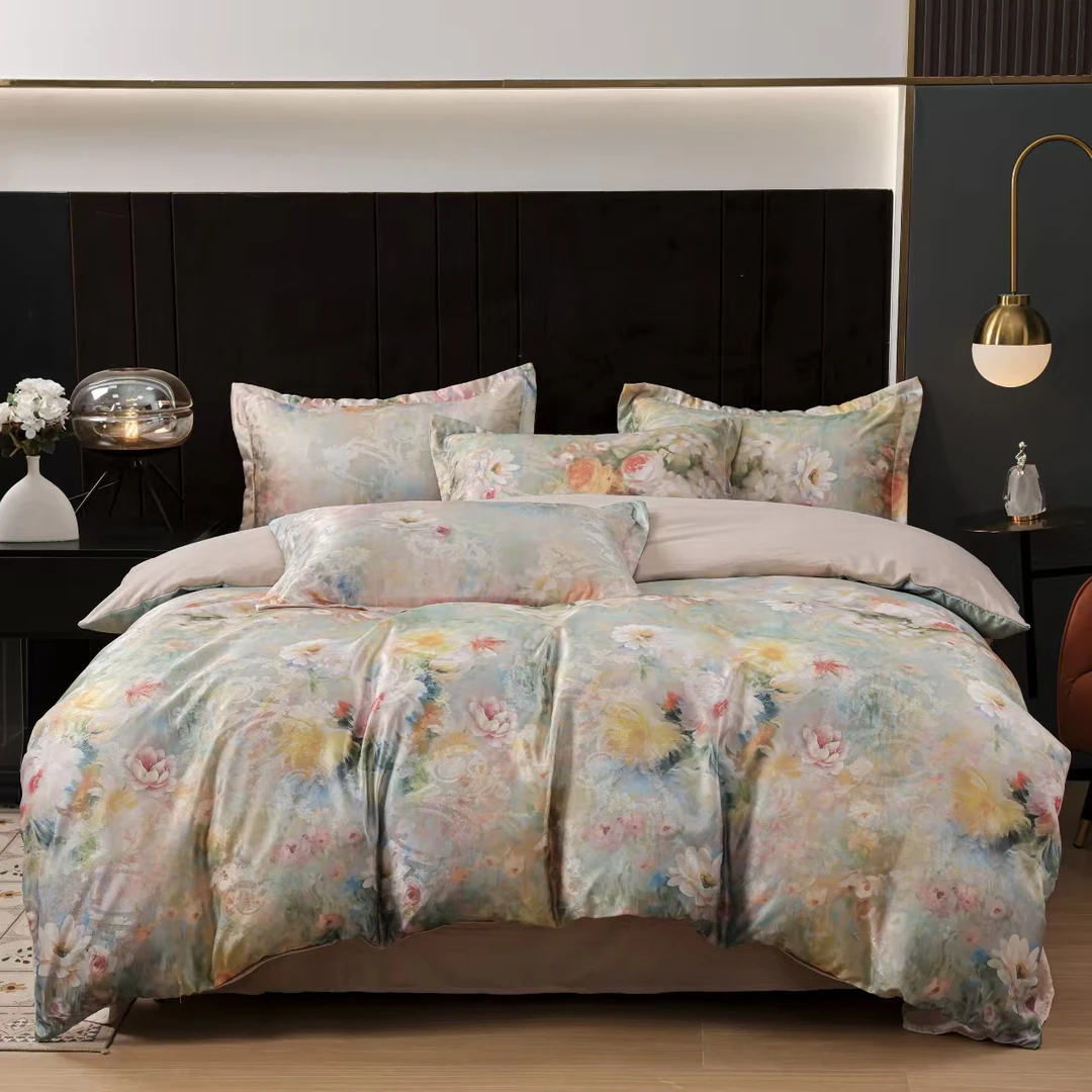 【金总严选】新款小清新植物数码印花亲肤贡缎提花四件套