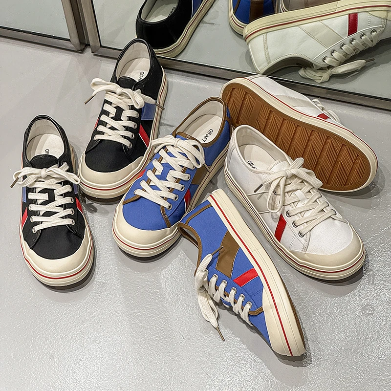 香港薄款透气德训帆布鞋男2025春夏新款百搭拼色丑萌厚底休闲板鞋