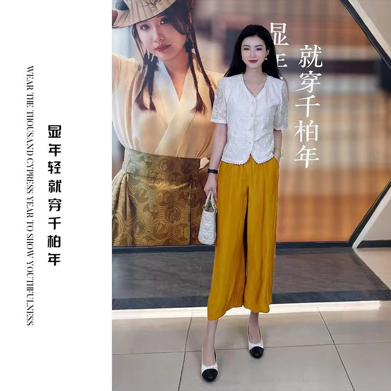 千柏年【热气球阔腿裤】100%醋酸阔腿宽松休闲裤C2914