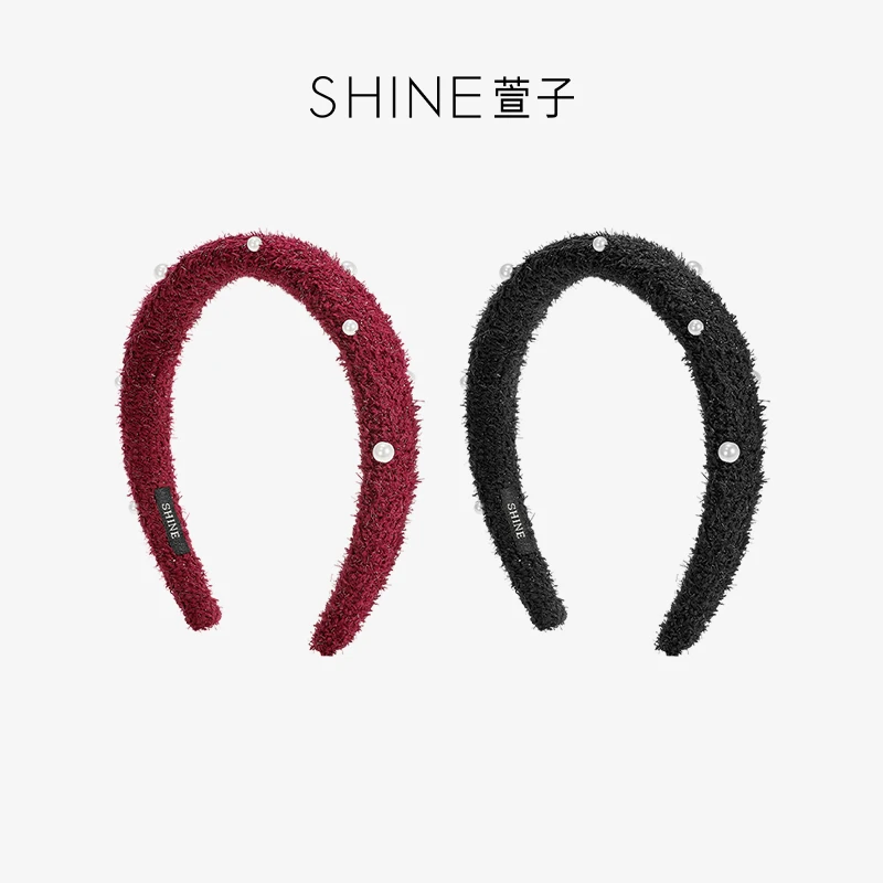 萱子饰品双色网丝绒时尚毛绒高颅顶显发量百搭发箍