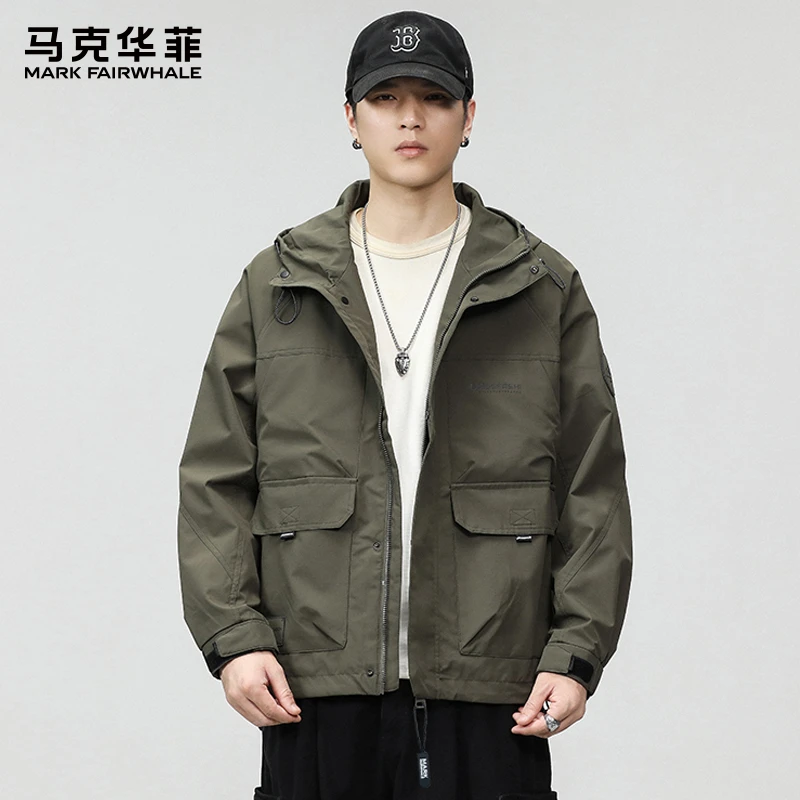 马克华菲多口袋连帽工装夹克男秋季潮流时尚休闲百搭宽松外套上衣