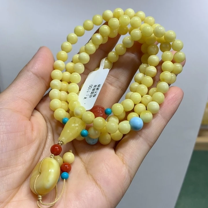 蜜蜡未镶嵌颈饰108颗6.6mm