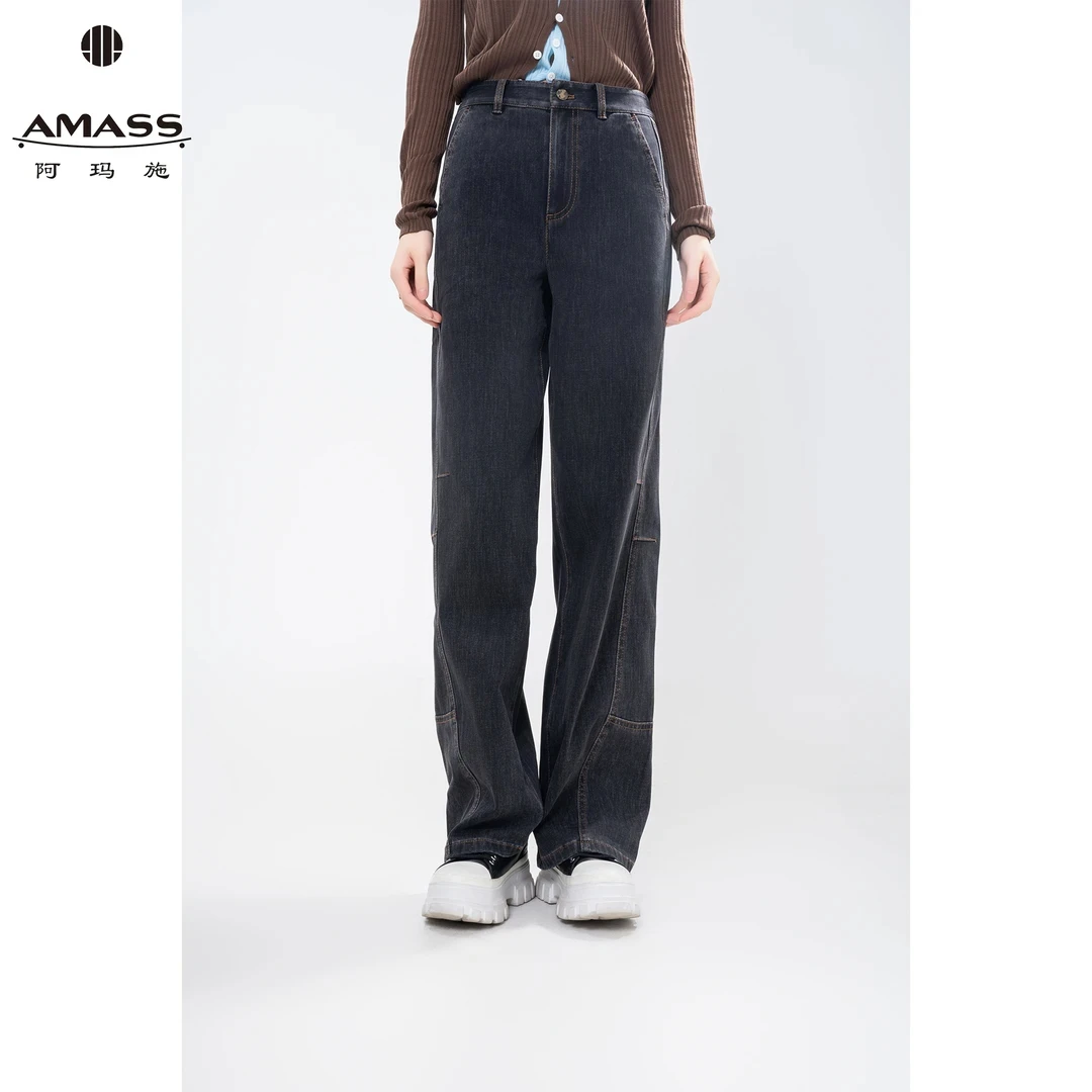 AMASS/阿玛施新款复古百搭休闲高腰显瘦窄版小弯刀裤牛仔裤510032