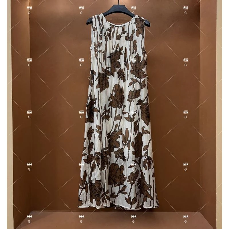 【RR姐】夏季新款复古时尚百搭印花无袖连衣裙 H-255