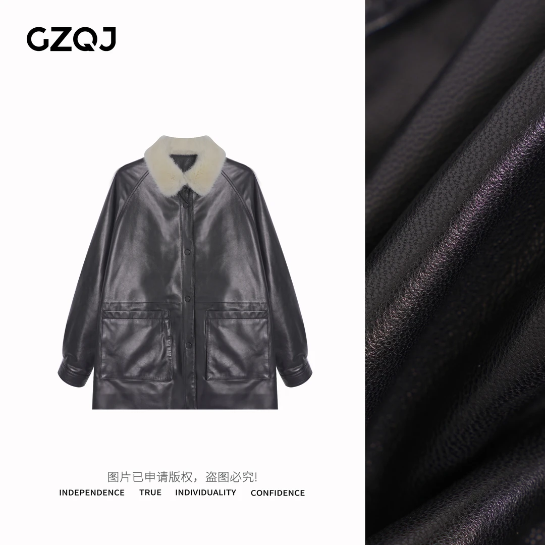 老琴私服【墨尔本】水貂绵羊皮鹅绒羽绒服宽松显瘦机车夹克外套0371