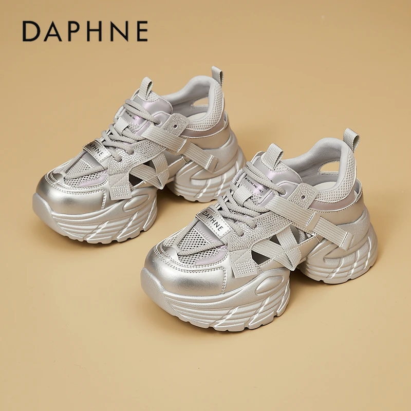 达芙妮厚底老爹鞋女款夏季新款镂空透气女鞋增高休闲运动鞋松糕鞋