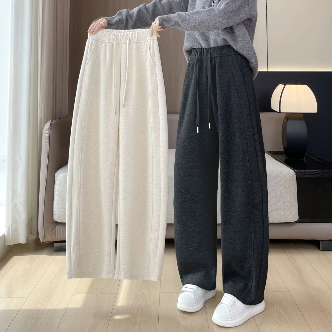 2025秋冬糯米阔腿裤女高腰显瘦加绒小个子加厚运动休闲弯刀香蕉裤