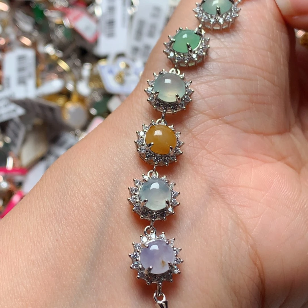 翡翠戒指银S925镶嵌天然翡翠手链