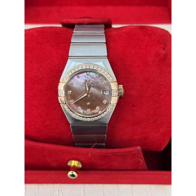 99新 Omega/欧米茄 机械18k玫瑰金/大希地贝母盘原钻/表径27mm