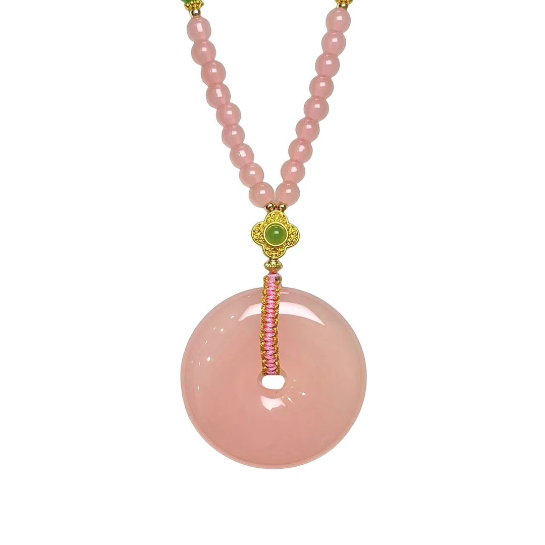 藕粉厚桩玉平安扣（赠珠链） E08-15