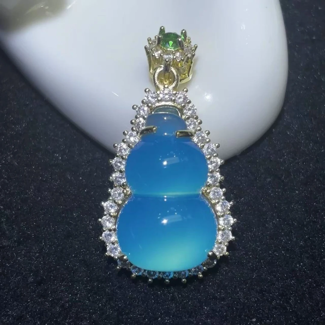 ST7649【福嘟嘟】苍天之瞳蓝葫芦玛瑙吊坠-配绳子-多样性只发一件货