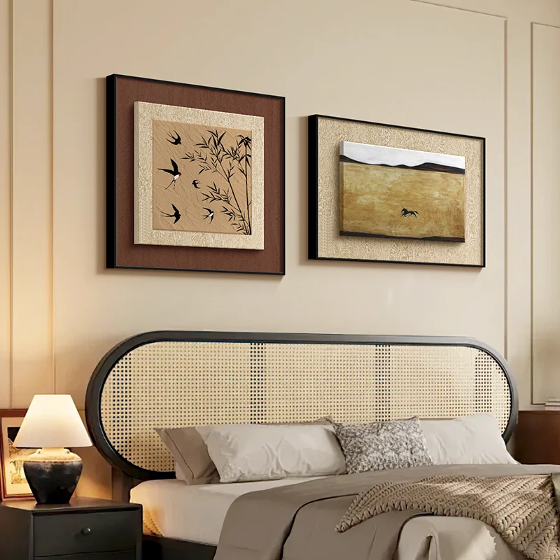 中古风卧室床头装饰画主卧房间高级感背景墙挂画复古餐厅组合壁画