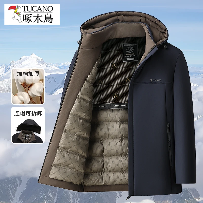 【夹棉加厚】啄木鸟冬季男士棉衣中年中长款保暖棉服爸爸装休闲外套