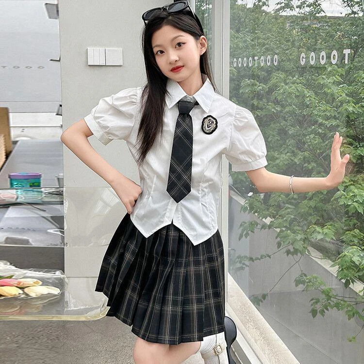 日系学院风女童连衣裙jk制服套装格裙12岁儿童裙子10百褶裙学生装