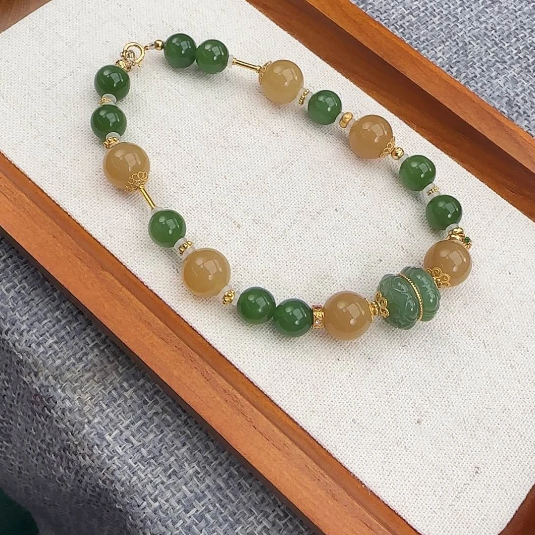 和田玉18K金镶嵌手链多宝手串 多用款