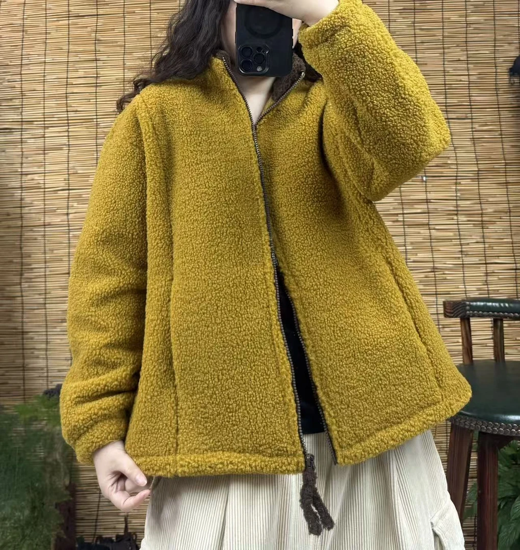 2663加绒加厚领子拉链撞色外套（长62左右，90-160斤）