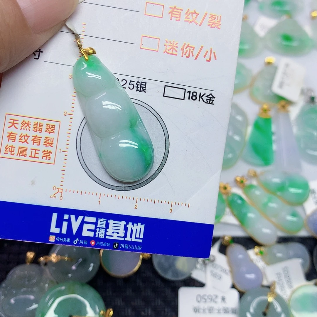 翡翠18K金镶嵌颈饰豆子