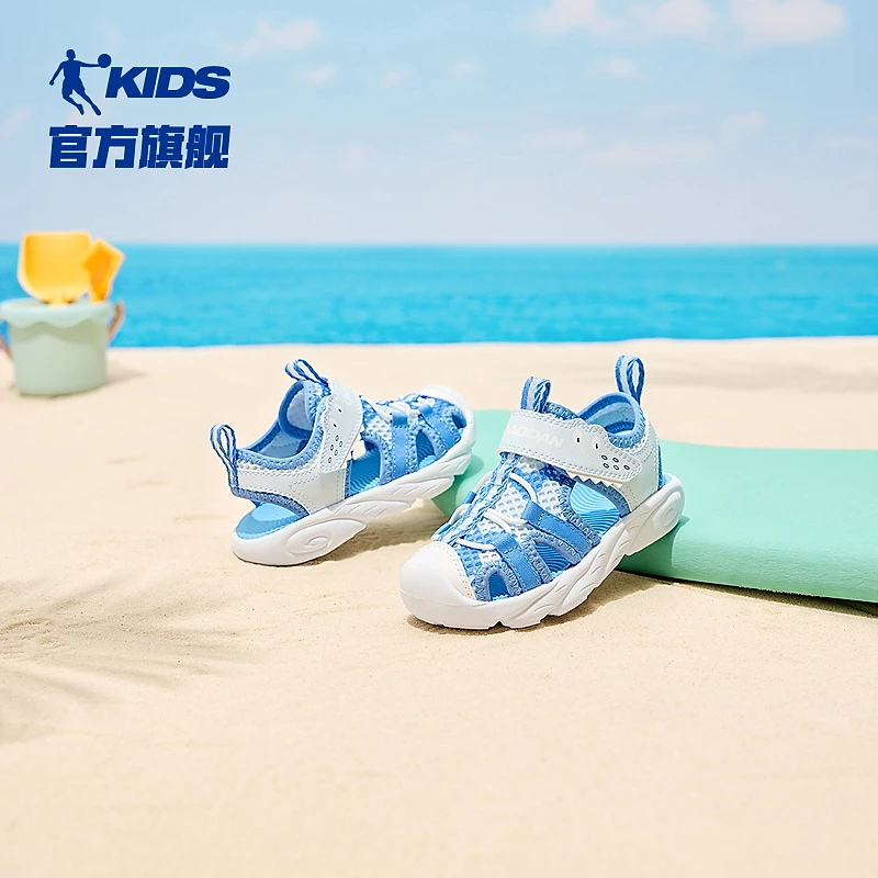 中国乔丹儿童男童2025新款夏季透气软底包头凉鞋