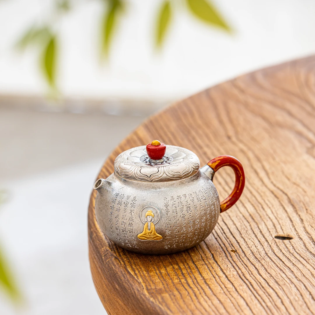 蜂鸟工坊 大师壶 漆把漆钮心经佛像莲花莲蓬叶子壶SWA18133