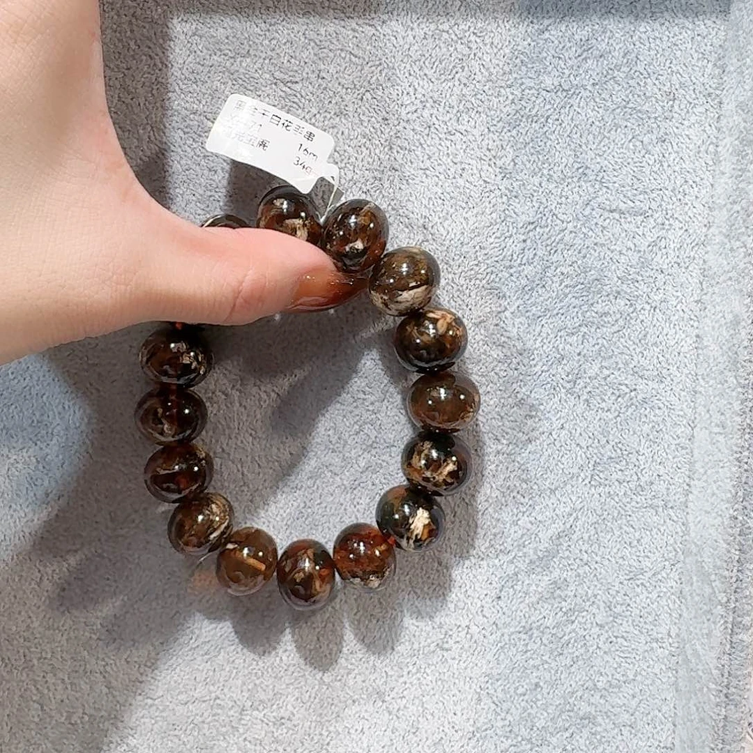 思***福手链琥珀未镶嵌抚顺琥珀 黑金干白花16M