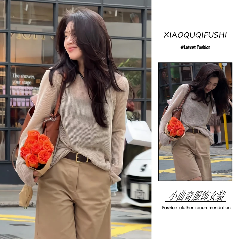 2025年夏季港风复古时尚潮流百搭精品女装镂空罩衫上衣短裤两件套