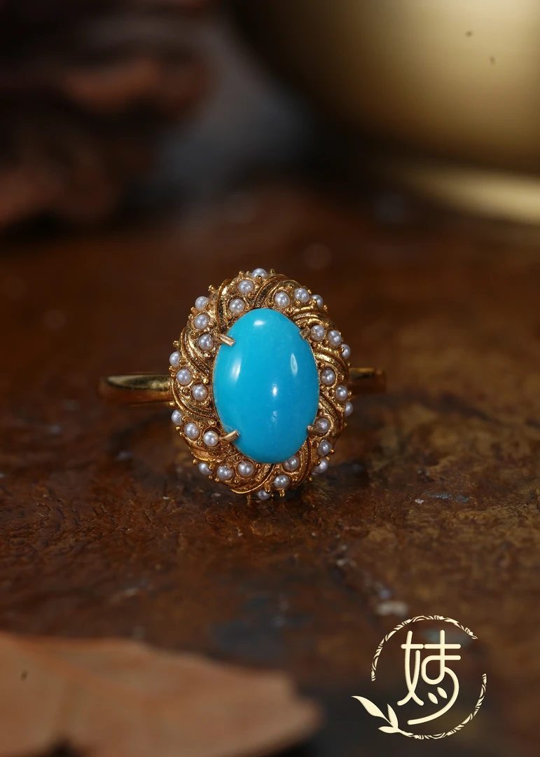 【婧婧精选】臻品 · 绿松18k金暴力蓝蛋面戒指  多样性发