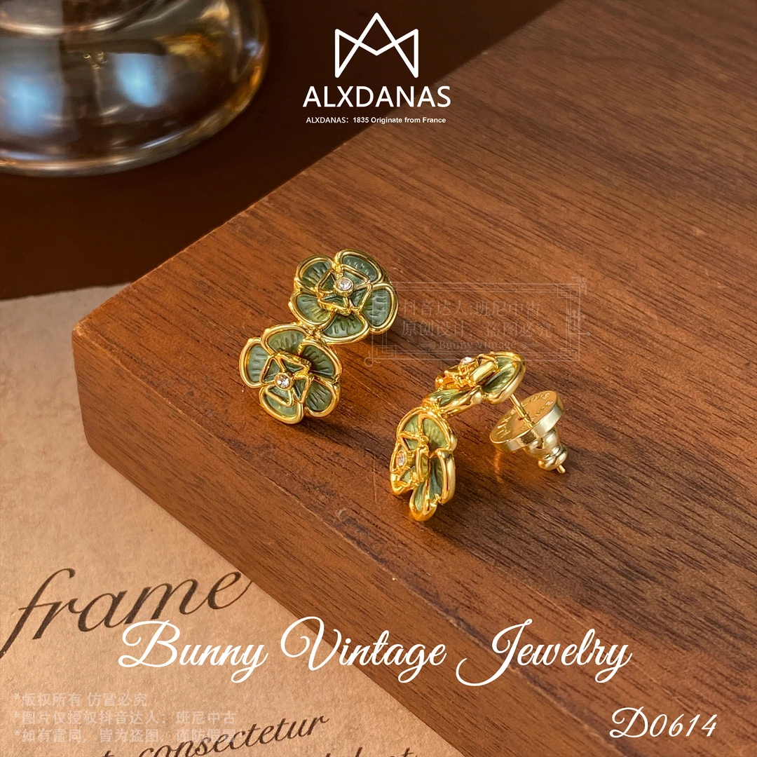 镀K金D0614 法★【绿纹花】春ALXDANAS 爱丽丝 耳钉