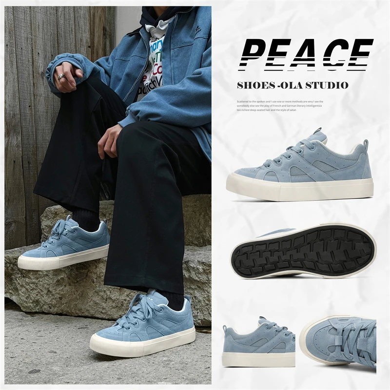 原创设计板鞋男鞋2025新款春季皮面板鞋子潮流百搭厚底鞋子男潮鞋