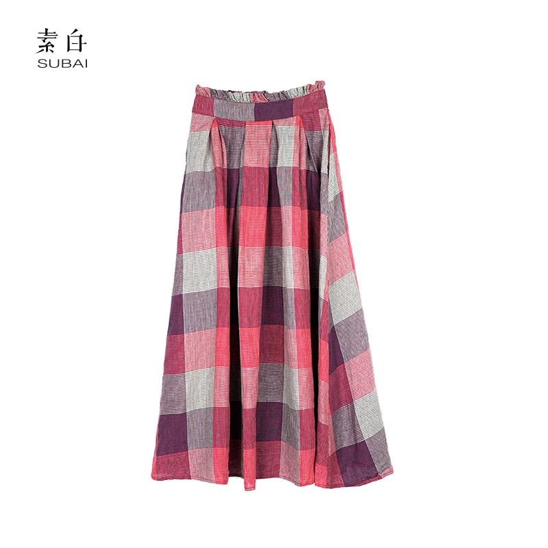 素白【格格吉祥】春夏新款高腰显瘦格子复古裙半身裙SB2501BQ01035