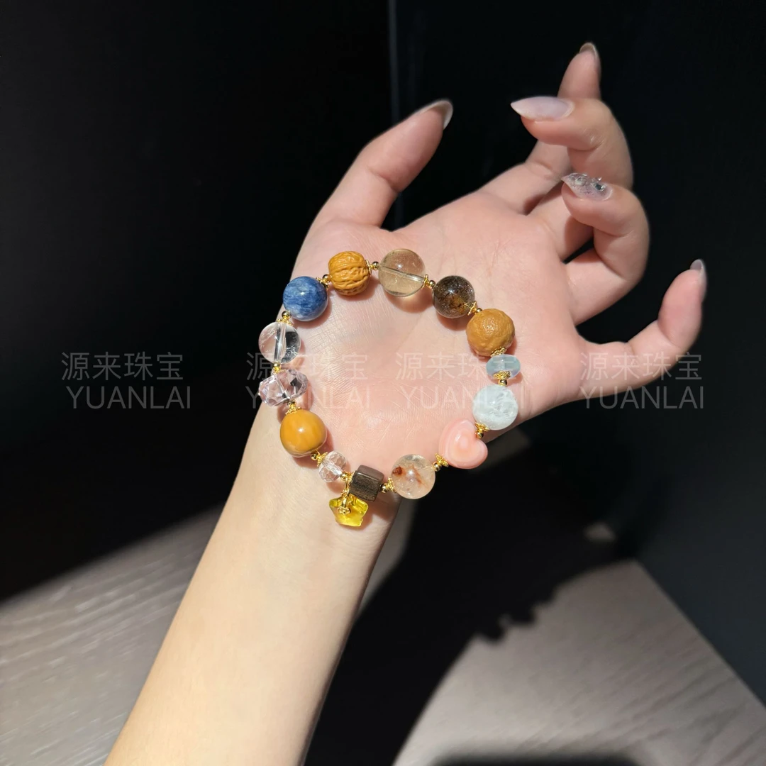 *绮彩凝福*天然黄水白水雪花幽灵手串E