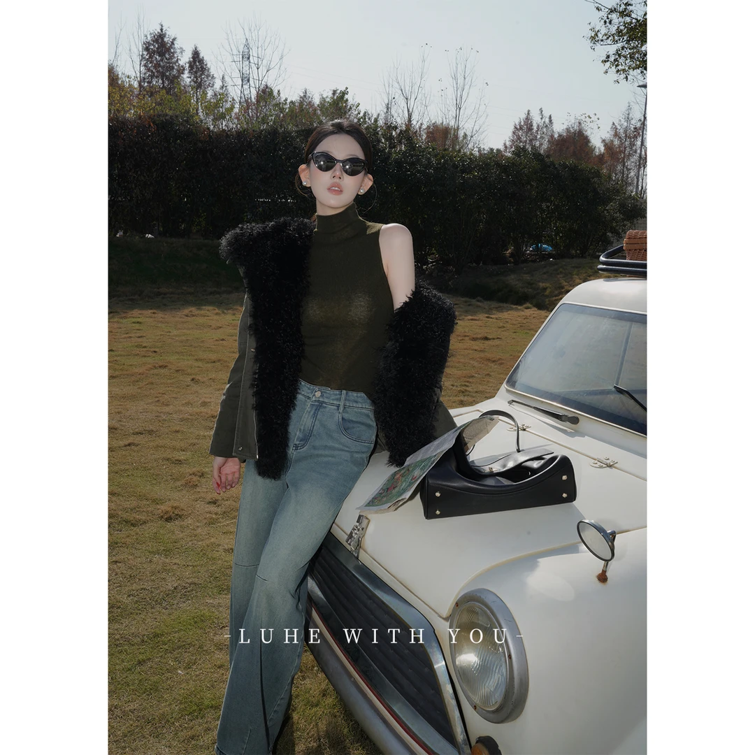 LUHE【加德满都】hehe私服~100棉斜纹料羊毛毛领羽绒服+牛仔裤