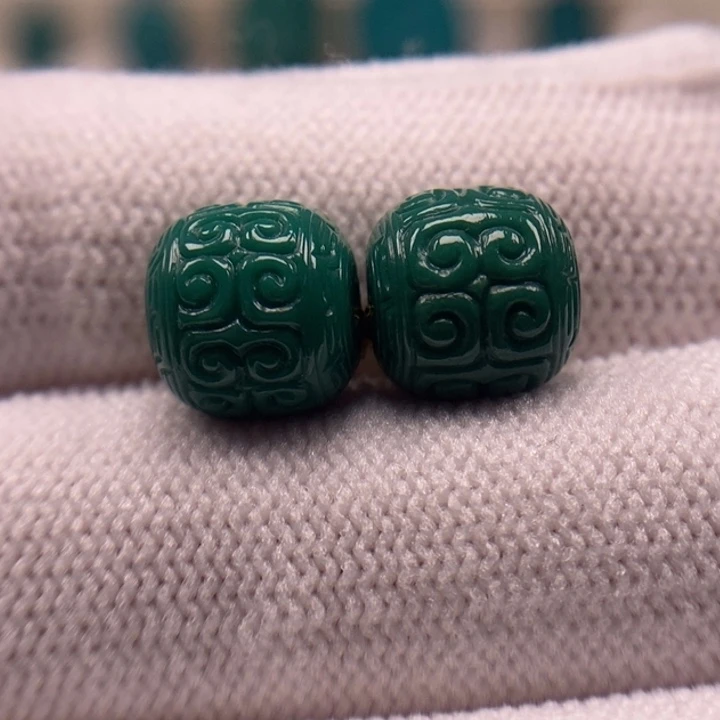 未镶嵌绿松石珠宝奇石回纹老型对珠9.5mmAA1023963