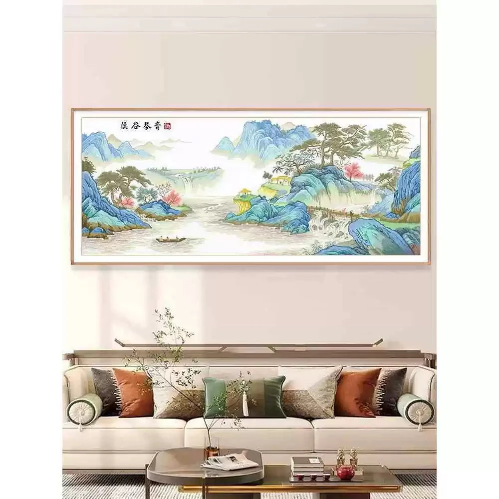 1.9纯手工绣好十字绣成品792溪谷琴音客厅挂画