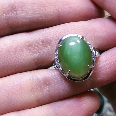 和田玉戒指银S925镶嵌