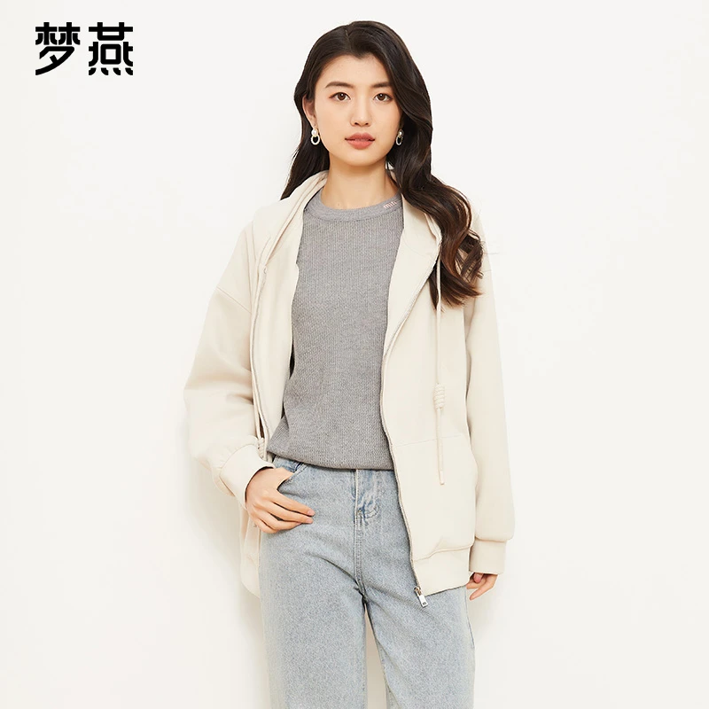 梦燕秋冬季长袖女装卫衣休闲风连帽纯色拉链时尚开衫AC17B4003D