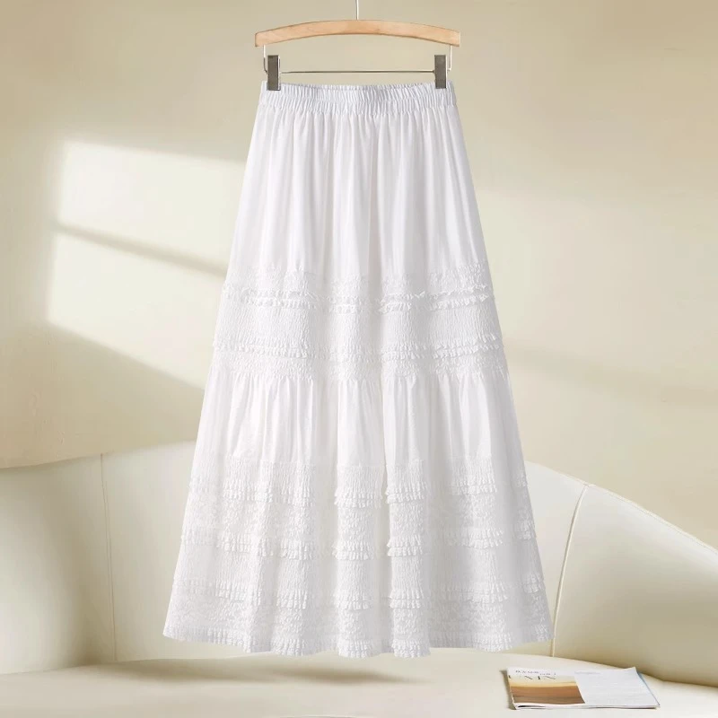 高级感a字半身裙女夏季2025新款爆款蕾丝法式蛋糕裙垂感黑色伞裙